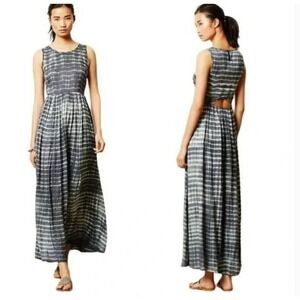Neuw Women's Grey Blue Shibori Tie Dye Cutout Back Maxi Dress Medium